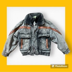 Tomorrow's Generation Black Acid Wash Denim Puffer Jacket